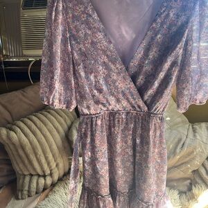 Floral V-Neck Dress with Puff Sleeves